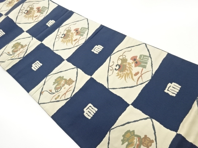 市松に源氏香・宝模様織出し洒落袋帯